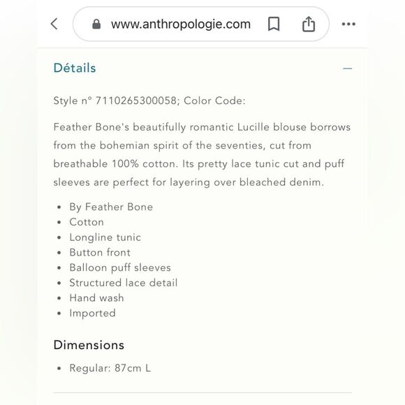 FEATHER BONE by‎ ANTHROPOLOGIE Lucille Pintucked Lace Tunic in Ivory - Picture 12 of 12